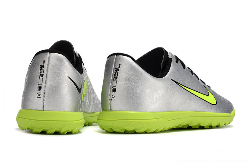 Chuteira Infantil Society Nike Mercurial Vapor 15 Club TF Prata e Verde "Anniversary 25 Years"